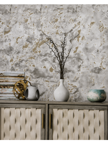 Papel de Parede Concreto Marmorizado Cinza e Dourado - Coleção Criativo 3 1