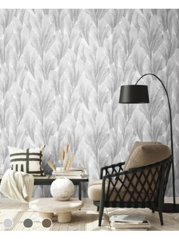 Papel de Parede Bobinex Folhagem Plumas Cinza - Coleção Refúgio 1