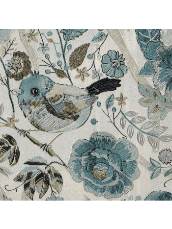 Papel de Parede Vinílico Floral com Pássaros Azul e Bege Lavável - Coleção Poet Chart 5 1
