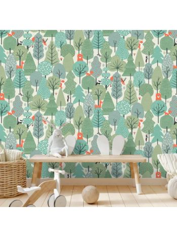 PAPEL DE PAREDE INFANTIL BOSQUE ENCANTADO VERDE - COLEÇÃO PETIT 1