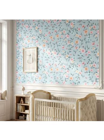 PAPEL DE PAREDE WILER BAMBINE - FLORAL POÁ AZUL BA0035 1