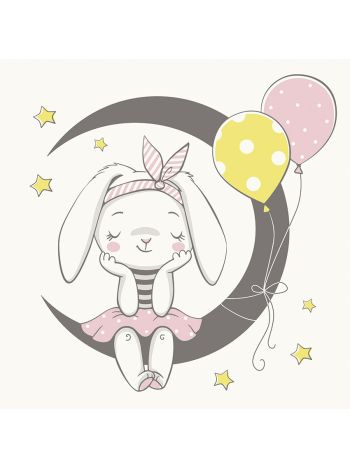 Painel Decorativo de Parede Infantil Coelhinha na Lua com Balões - Personalizado Sob Medida 1