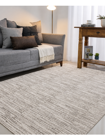 Tapete Riscado Bege e Cinza Antiderrapante – Design Moderno Texturizado para Sala e Quarto 1
