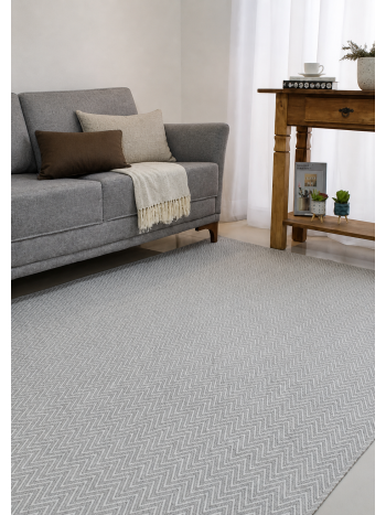 Tapete Sabará Cinza Claro 100% Algodão Antiderrapante – Textura Chevron Elegante 1