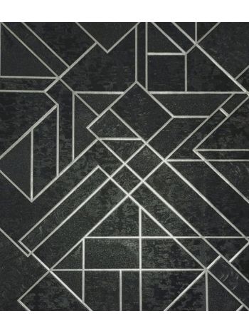 PAPEL DE PAREDE KANTAI WHITE SWAN - GEOMÉTRICO PRETO (BRILHO PRATA) WS100304R 1