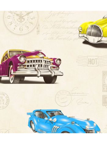 PAPEL DE PAREDE KANTAI HELLO KIDS - CARROS ANTIGOS BEGE HK223301R 1