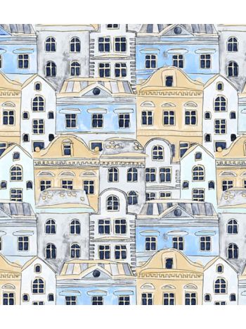 PAPEL DE PAREDE KANTAI HELLO KIDS - CIDADE DESENHADA BEGE E AZUL HK223902R 1