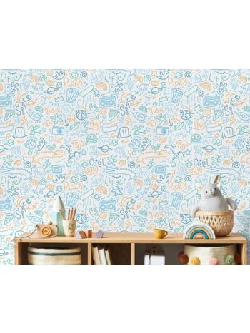 PAPEL DE PAREDE INFANTIL DOODLE UNIVERSO COLORIDO - COLEÇÃO PETIT 1