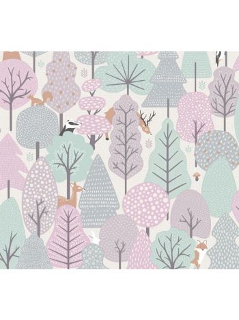 PAPEL DE PAREDE INFANTIL BOSQUE ENCANTADO ROSA - COLEÇÃO PETIT 1