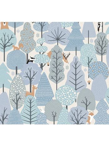 PAPEL DE PAREDE INFANTIL BOSQUE ENCANTADO AZUL - COLEÇÃO PETIT 1
