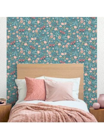 PAPEL DE PAREDE INFANTIL JARDIM DAS BORBOLETAS VERDE - COLEÇÃO PETIT 1