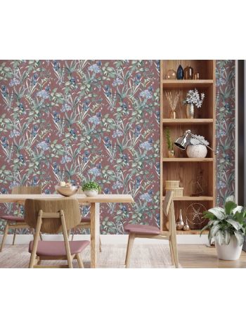 PAPEL DE PAREDE WILER LE JARDIN - FLORES E PASSÁROS VINHO M64710 1