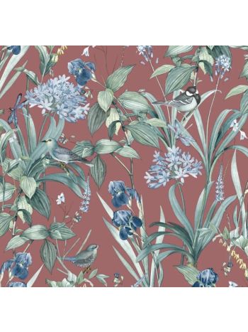 PAPEL DE PAREDE WILER LE JARDIN - FLORES E PASSÁROS VINHO M64710 1
