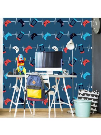 PAPEL DE PAREDE GAMER ON AZUL - COLEÇÃO PETIT 1