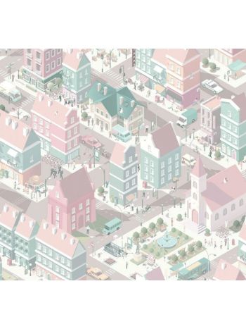 PAPEL DE PAREDE CIDADE ILUSTRADA ROSA - COLEÇÃO PETIT 1