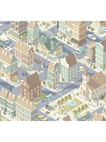 PAPEL DE PAREDE CIDADE ILUSTRADA AZUL - COLEÇÃO PETIT 1