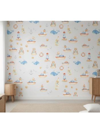 PAPEL DE PAREDE WILER BAMBINE - URSINHO MARINHEIRO AZUL BA0001 1