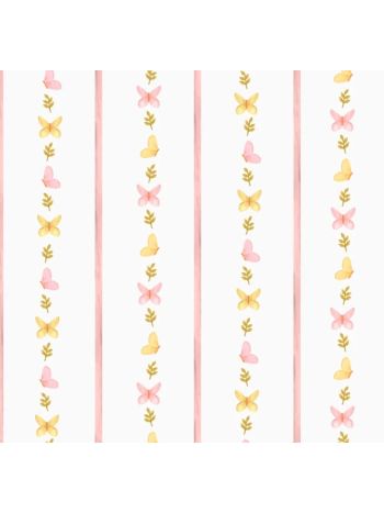 PAPEL DE PAREDE WILER BAMBINE - BORBOLETAS E LISTRAS ROSA BA0028 1