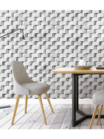 PAPEL DE PAREDE WILER ESSENCIAL - PEDRA 3D CINZA ESS1059 1